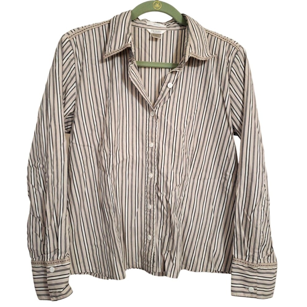 Christopher & Banks Women's Stretch Button-Down Striped Top Size M